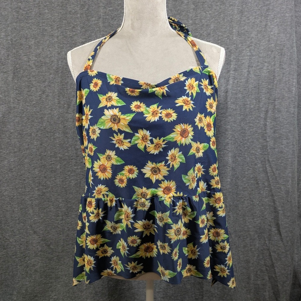 Peyton & Parker‎ Tankini Swim Top Blue Yellow Sunflowers Size XXL